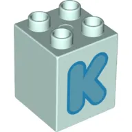 Duplo Brick 2 x 2 x 2 with Medium Azure 'K' Print