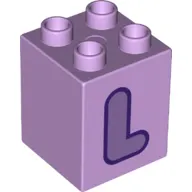 Duplo Brick 2 x 2 x 2 with Medium Lavender 'L' Print