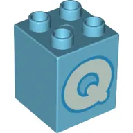 Duplo Brick 2 x 2 x 2 with Light Aqua 'Q' Print