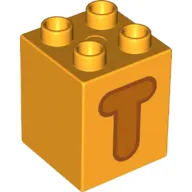 Duplo Brick 2 x 2 x 2 with Orange 'T' Print