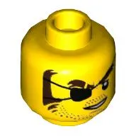 Minifig Head Snake Rattler, Eyepatch, Brown Eyebrows, Sideburns, Stubble, Open White Mouth Print