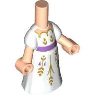 Microdoll Body Long Dress White with Gold Decorations, Lavender Band, Light Nougat Hands