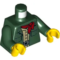 Torso Jacket Pockets, Open over Tan Shirt, Red Neckerchief Print, Dark Green Arms, Yellow Hands