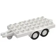 Duplo Trailer Flatbed 4 x 8 Studs with Hitch Ends and 4 White Wheels