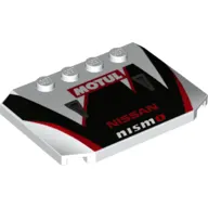 Brick Wedged, Curved Triple 4 x 6 x 2/3 with 4 Studs and Black/Red Markings, 'MOTUL', 'NISSAN', 'NISMO'