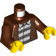 Torso Jacket, Open over Prison Shirt Print, Reddish Brown Arms, Yellow Hands