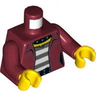 Torso Shirt, Open over Prisoner Shirt, Black Belt and Collar Print, Dark Red Arms, Yellow Hands
