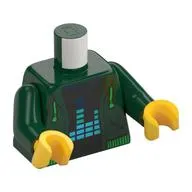 Torso Hoodie, Open over Black Undershirt with Blue Equalizer Print, Dark Green Arms, Yellow Hands