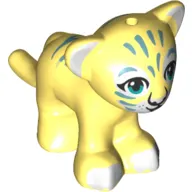 Animal, Big Cat Cub, Lion with Dark Turquoise Eyes, White Paws/Nose and Sand Blue Pattern Print