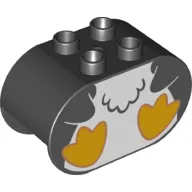 Duplo Brick 2 x 4 x 2 Rounded Ends with Penguin Body and Flippers Print