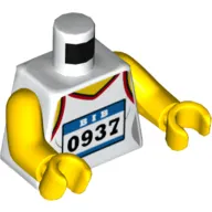 Torso Tank Top with Red Trim, Runner Badge '0937' Print, Yellow Arms and Hands