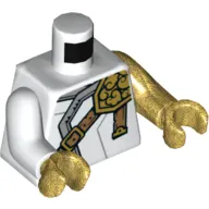 Torso, Odd Arms, Robe, Dark Orange Belt, Light Bluish Grey Trim, Gold Snap Print, Left Pearl Gold Arm, Right White Arm, Pearl Gold Hands