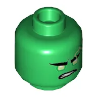 Minifig Head Lloyd, Yellowish Green Eyes, Lime Lightning Bolts, with Lopsided Frown Print