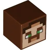 Minifig Head Special, Cube with Pixelated Face, Green Eyes, Reddish Brown Moustache Print