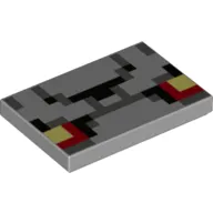 Tile 2 x 3 with Dark Bluish Grey/Black Squares/Pixels, Red/Yellow Eyes print