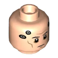 Minifig Head Echo, Shadow Under Eyes, Cheek and Forehead Lines, Dark Bluish Gray Circles on Temples/Silver Circles and Metal Mechanical Panel on Back
