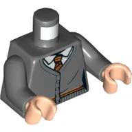 Torso Cardigan with Buttons, White Shirt, Dark Red and Yellow Tie Print, Dark Bluish Gray Arms, Light Nougat Hands