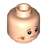 Minifig Head Tiny Tim Cratchit, Reddish Brown Eyebrows, Sad with Dirt Stains / Smile Print