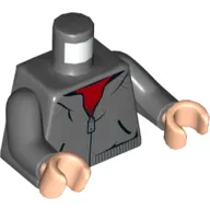 Torso Hoodie, Zipper, Red Shirt Print, Dark Bluish Gray Arms, Light Nougat Hands