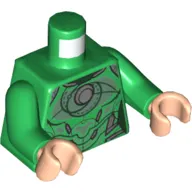 Torso Armor, Dark Bluish Gray Detailing, and Chest Circle and Swirl Print, Green Arms, Light Nougat Hands