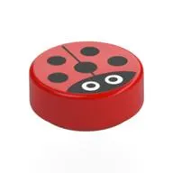 Tile Round 1 x 1 with Ladybug / Ladybird Print