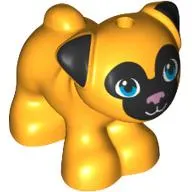 Animal, Dog, Pug - Standing with Blue Eyes, Black Face and Ears, and Pink Nose Print
