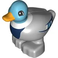 Duplo Animal Duck with Bright Light Orange Bill, Medium Azure Head and Feathers, Dark Blue Chest