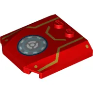 Brick Wedged, Curved Triple 4 x 4 x 2/3 with 2 Studs and Iron Man Armor, Gold Lines, and Round Arc Reactor Print