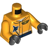 Torso Jacket with Dark Blue Plane and Pilot Wing Badge Print, Bright Light Orange Arms, Black Hands