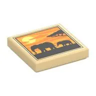 Tile 2 x 2 with Elephants Silhouette, Sunset print