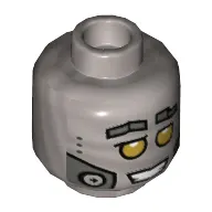 Minifig Head Hiphop Robot, Yellow Eyes, Metal Plates, Open Mouth with Clenched Teeth Print