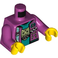 Torso Jacket, Open over Dark Turquoise Undershirt with Tiger Head Print, Magenta Arms, Yellow Hands