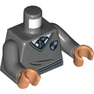 Torso V-Neck Sweater with Blue and Silver Ravenclaw Crest and Tie Print, Dark Bluish Gray Arms, Nougat Hands