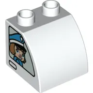 Duplo Brick 2 x 2 x 1 1/2 with Curved Top with Policeman on Left, Policewoman on Right Print