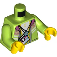 Torso Jacket with Magenta Collar, Open over Bare Chest with Lanyard ID Badge, and Star Necklace Print, Lime Arms, Yellow Hands