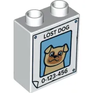 Duplo Brick 1 x 2 x 2 with Bottom Tube, Poster with Dog and 'LOST DOG 0-123-456' Print