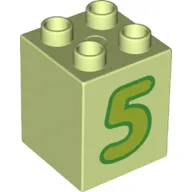 Duplo Brick 2 x 2 x 2 with Lime '5' Print