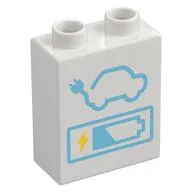 Duplo Brick 1 x 2 x 2 with Bottom Tube with Car, Plug, and Battery Level Print