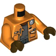 Torso Jacket with Pockets and Rebel Logo, Dark Bluish Gray Shirt and Belt Print (Vi Moradi), Orange Arms, Reddish Brown Hands