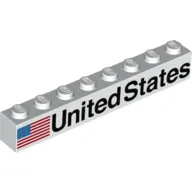 Brick 1 x 8 with American Flag, 'UNITED STATES' print