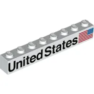 Brick 1 x 8 with Reversed American Flag, 'UNITED STATES' print