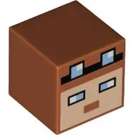 Minifig Head Special, Cube with Pixelated Face, Medium Blue Eyes, Glasses Print