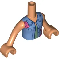 Minidoll Torso Girl with Medium Blue Jacket, Sand Green Top print, Nougat Arms with Hands