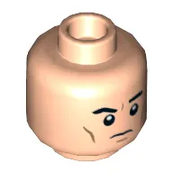 Minifig Head Tom Riddle / Bruce Wayne, Dark Orange Cheek Lines, Frown Raised Left Eyebrow / Angry with Open Mouth Print