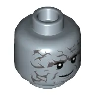 Minifig Head Korg, Dark Bluish Gray Markings, Smile Print