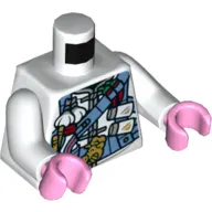 Torso Tunic, Bright Light Blue Utility Harness with Chili Peppers, Garlic, Salt Shakers, and Gold Pig Buckle Print, White Arms, Bright Pink Hands