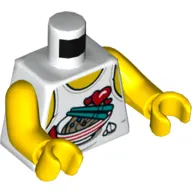 Torso Vest with Bowl of Noodles, Dark Turquoise Chopsticks, and Red Hearts Print, Yellow Arms and Hands