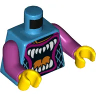 Torso Race Jacket, Large Mouth with Fangs and Tongue Print, Magenta Arms, Yellow Hands