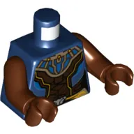 Torso Armor, Dark Brown, Blue, and Gold Panels Print, Reddish Brown Arms and Hands