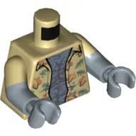 Torso, Dual Molded Arms, Shirt with Leaves and Flowers, Open over Sand Blue Chest Print, Tan Sleeves Pattern, Sand Blue Arms and Hands